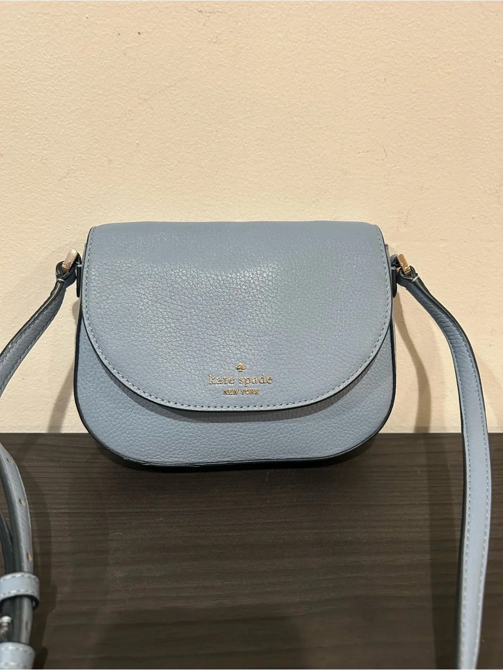 Kate Spade Leila Mini Flap Crossbody Blue Leather Frosy Sky EUC